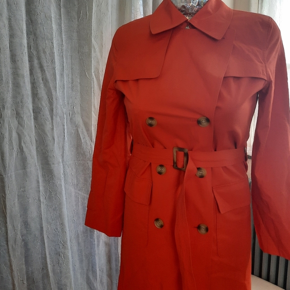 Retro Primary Orange Double Breasted Trench Coat S - Picture 10 of 16